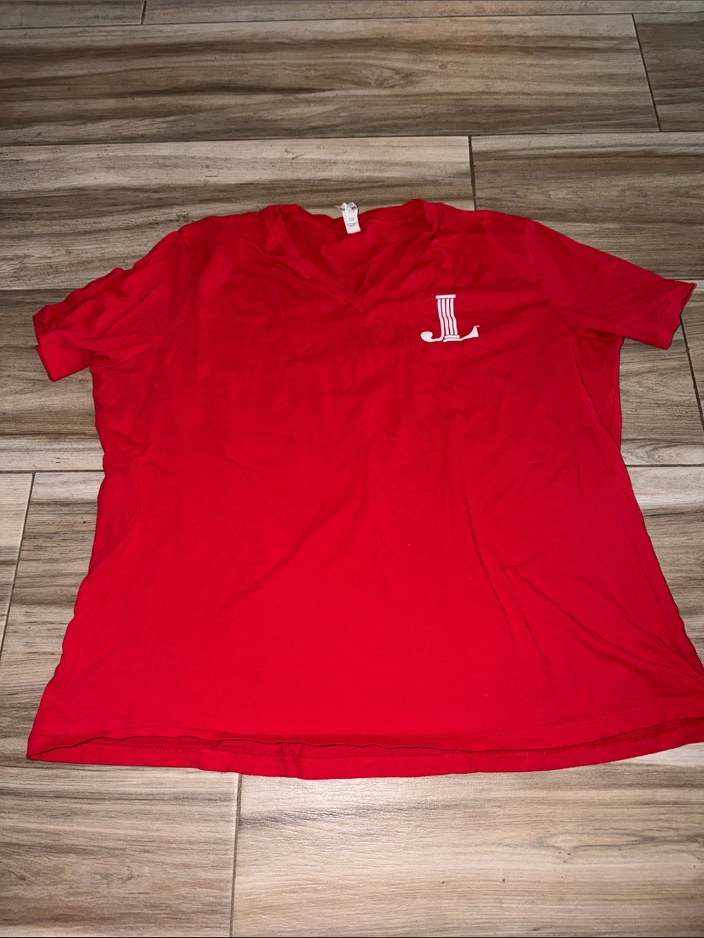 Junior League Red V-Neck Women's Shirt with Chest Logo size XL